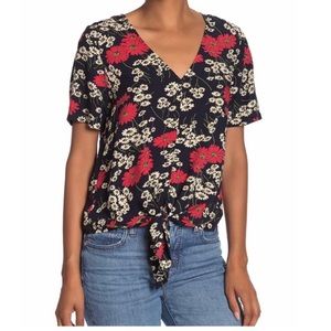 Madewell Hillside Daisies Navy Tie Front Top XS